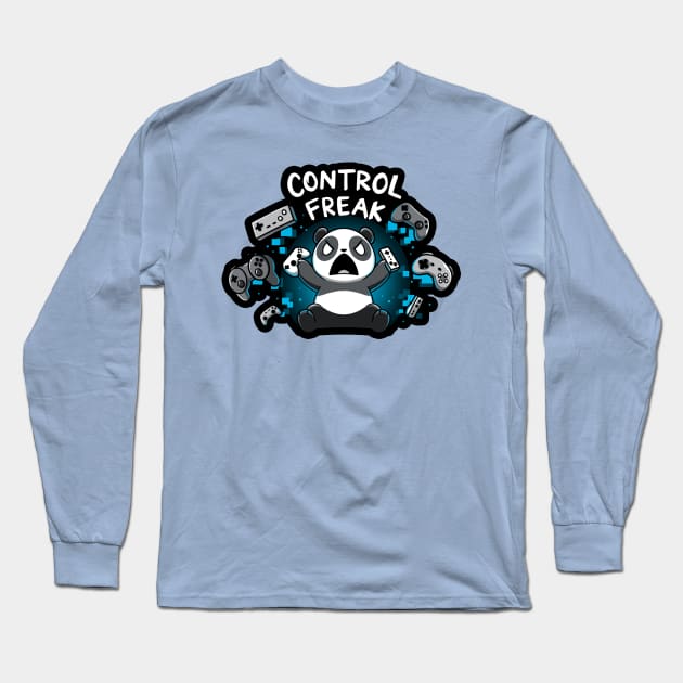 Control Freak Funny Panda Gaming Lover Quote Animal Lover Long Sleeve T-Shirt by LazyMice